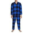 thumbnail image 3 of Susaid Buffalo Plaid Blue Black Print Men's Long Sleeve Pajama Set, Two-Piece Button-Down Loungewear PJs Set, Comfortable Sleepwear for Relaxation-X-Large, 3 of 7