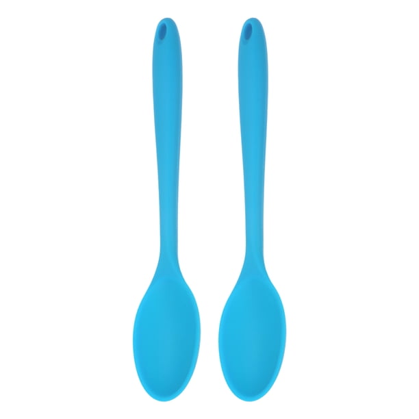 Cucharas de silicona Uxcell de 2 piezas, utensilio de cocina resistente al calor, cuchara de mezcla para cocinar, mezclar, revolver y servir, azul