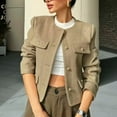 thumbnail image 4 of Women Blazer Long Sleeve Solid Pocket Hiking Outdoor Button Suit Jacket Army Green S, 4 of 7