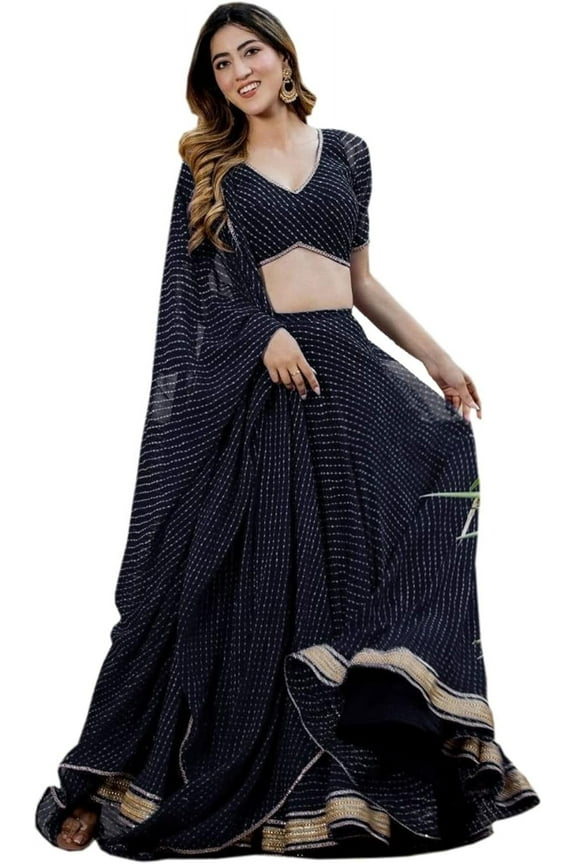 Reception Party Wear Indian Pakistani Designer Alia Bhatt Style Lengha Choli ( Black, S - 38 )