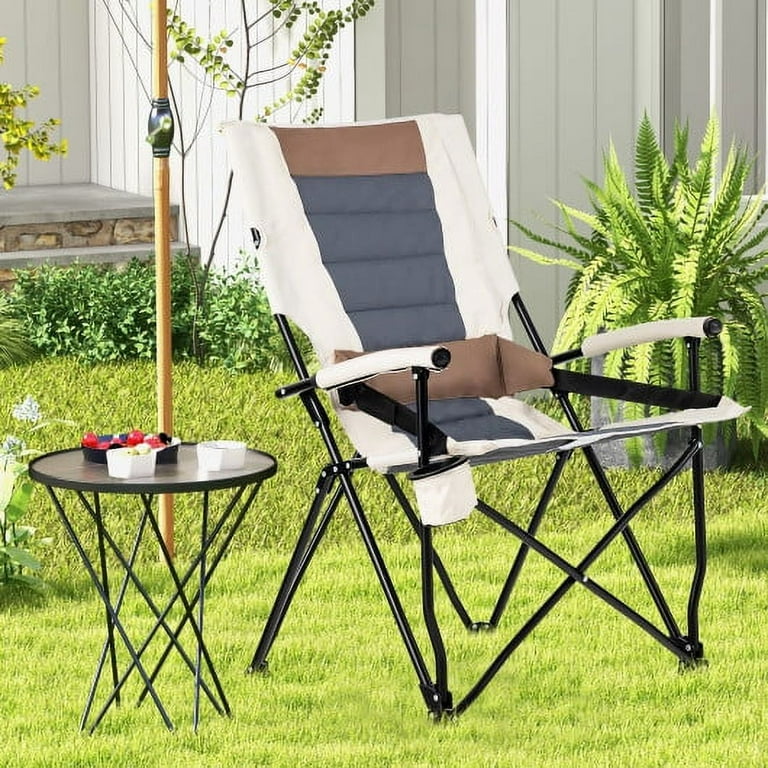 Costway Outdoor Patio Camping Lightweight Folding Rocking Chair with Footrest -Gray