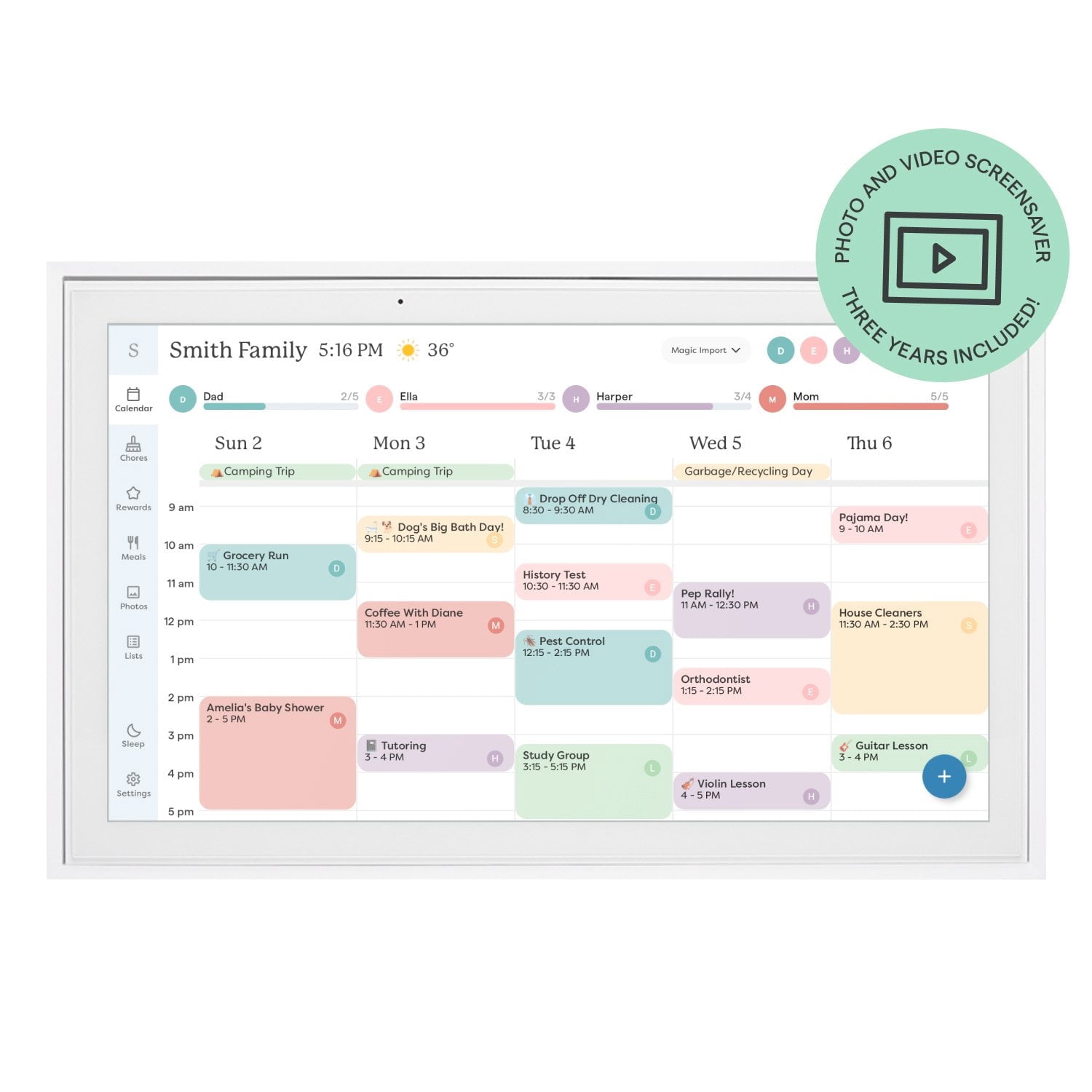 Skylight 15" Touchscreen Calendar & Organizer with 3-Year Photo & Video Storage, WiFi Digital Wall Calendar Planner