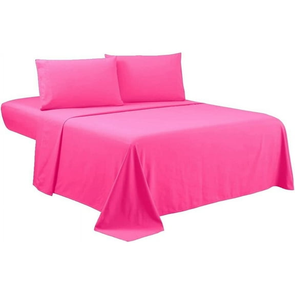 900 Thread Count 100% Egyptian Cotton 4-Piece Bed Sheet Set (1 Flat, 1 Fitted Sheet, 2 Pillow Covers) 27 Inches Deep Pocket Size King Color Hot Pink Solid
