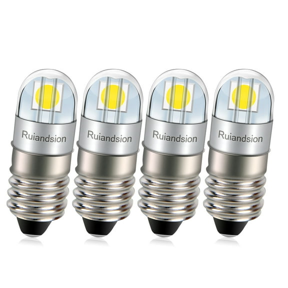 Ruiandsion E10 LED Flashlight Torch Light Bulb Work Light 3V Non-Polarity 6000K White 4pcs