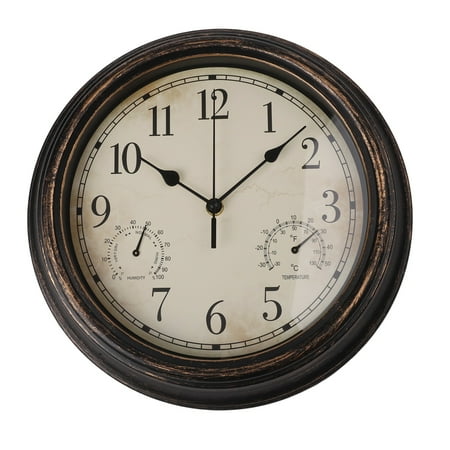 12'' Waterproof Wall Clock With Thermometer And Hygrometer For Garden Retro Waterproof Clock Noise-Free Clock For Indoor/Outdoor