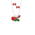 thumbnail image 2 of Delight Jewelry Silvertone Large Red Apple Christmas Kiss Charm Necklace and Stud Earrings, 2 of 4