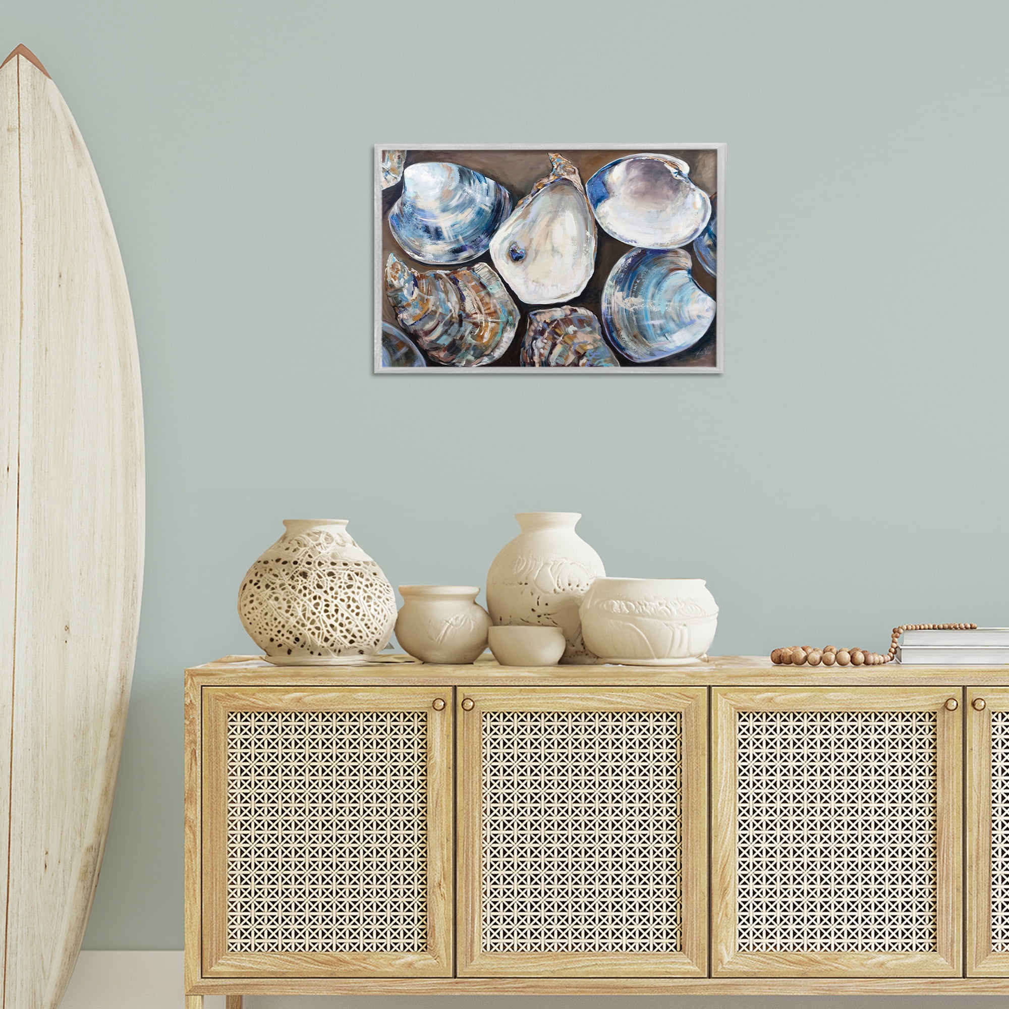 Stupell Industries Varied Seashell Shucks Animals & Insects Painting Gray Framed Art Print Wall Art, 24 x 16