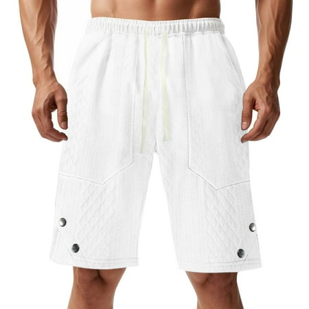 OHGOD Mens Athletic Shorts - Sweat Shorts Men - Mens Shorts Casual - Men s Summer Solid Color Casual Zippered Multi-Pocket Sports Quick-Drying Breathable Shorts - White - M