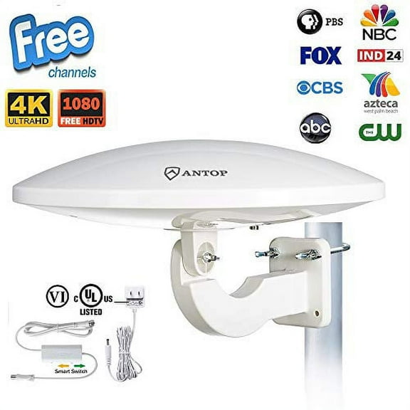 ANTOP Outdoor TV Antenna with 33ft Coaxial Cable, with 65 Mile Reception Range