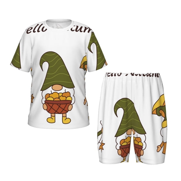 Balery Hello Autumn Conjunto de Pijama Infantil de Manga Corta con Estampado – Ropa de Dormir de Algodón Suave-XX-Large