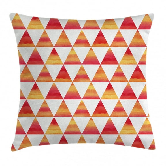 Abstract Throw Pillow Cushion Cover, Triangle Geometric Forms in Watercolors Style Paintbrush Effects Art Picture, Decorative Square Accent Pillow Case, 16 X 16 Inches, Orange Scarlet, by Ambesonne