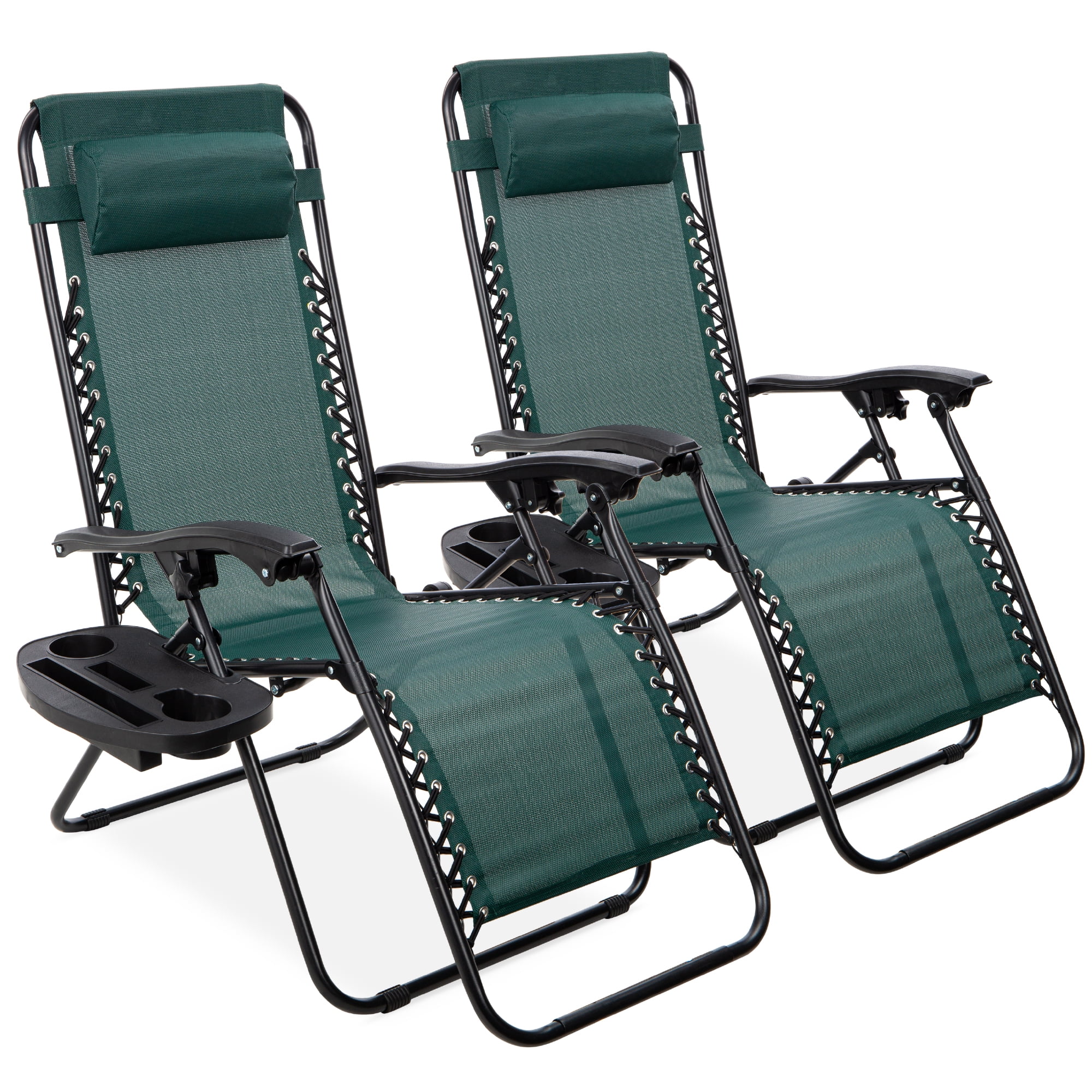 Best Choice Products Set of 2 Zero Gravity Lounge Chair Recliners for Patio, Pool w/ Cup Holder Tray - Forest Green