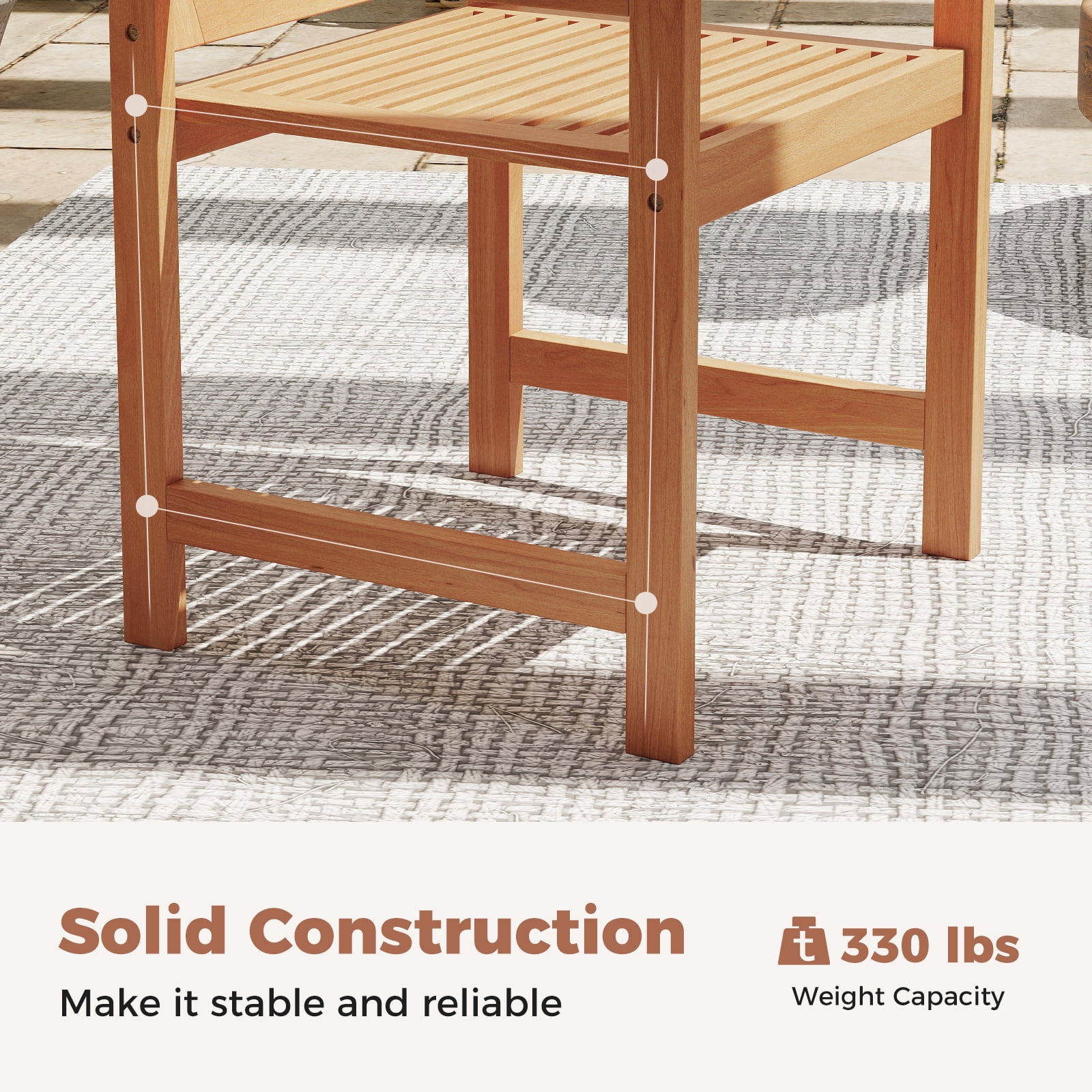 Gymax Patio Chairs Set of 2 Outdoor Wooden Dining Chairs w/ Inclined Backrests