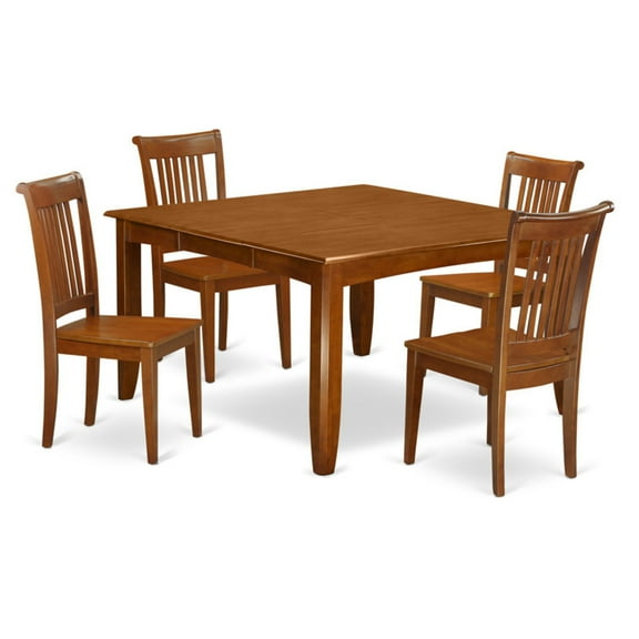 Dining Set-Table With Leaf And Dinette Chairs-Finish:Saddle Brown,Number of Items:5,Shape:Square,Style:Wood Seat