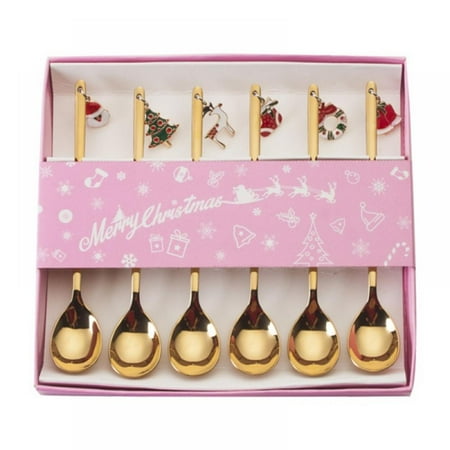 

6pcs/Box Spoon Stirring Spoon Ice Cream Scoop Dessert Spoon Coffee Spoon Sugar Spoon Rice Spoon Seasing Spoon Stainless Steel Spoon Christmas Pendant Spoon