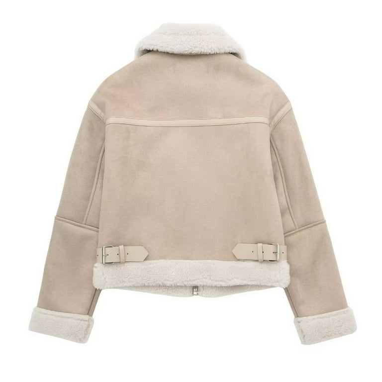 RYRJJ Women Winter Suede Jacket Thicken Fleece Lined