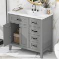 thumbnail image 2 of 36-Inch Freestanding Gray Bathroom Vanity with Ceramic Sink, 3 Drawers & Cabinet Storage, Solid Wood Frame, Waterproof Design (Assembly Required), 2 of 9