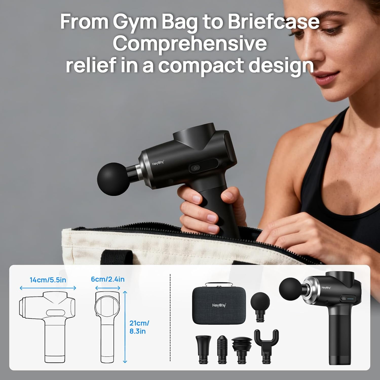 Professional Muscle Massage Gun Deep Tissue, Portable Handheld Massager with 5 Speeds and 5 Heads, Percussion Back Body Masajeador 12mm Amptitude for Athletes, Electric Back and Neck Massager