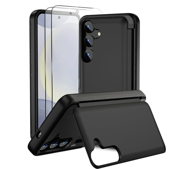 Dteck for Samsung Galaxy S23 Case with 2 Pack Screen Protector, Military Grade Shockproof Full Body Protection Phone Case with Card Holder Flip Kickstand for Samsung S23,Black