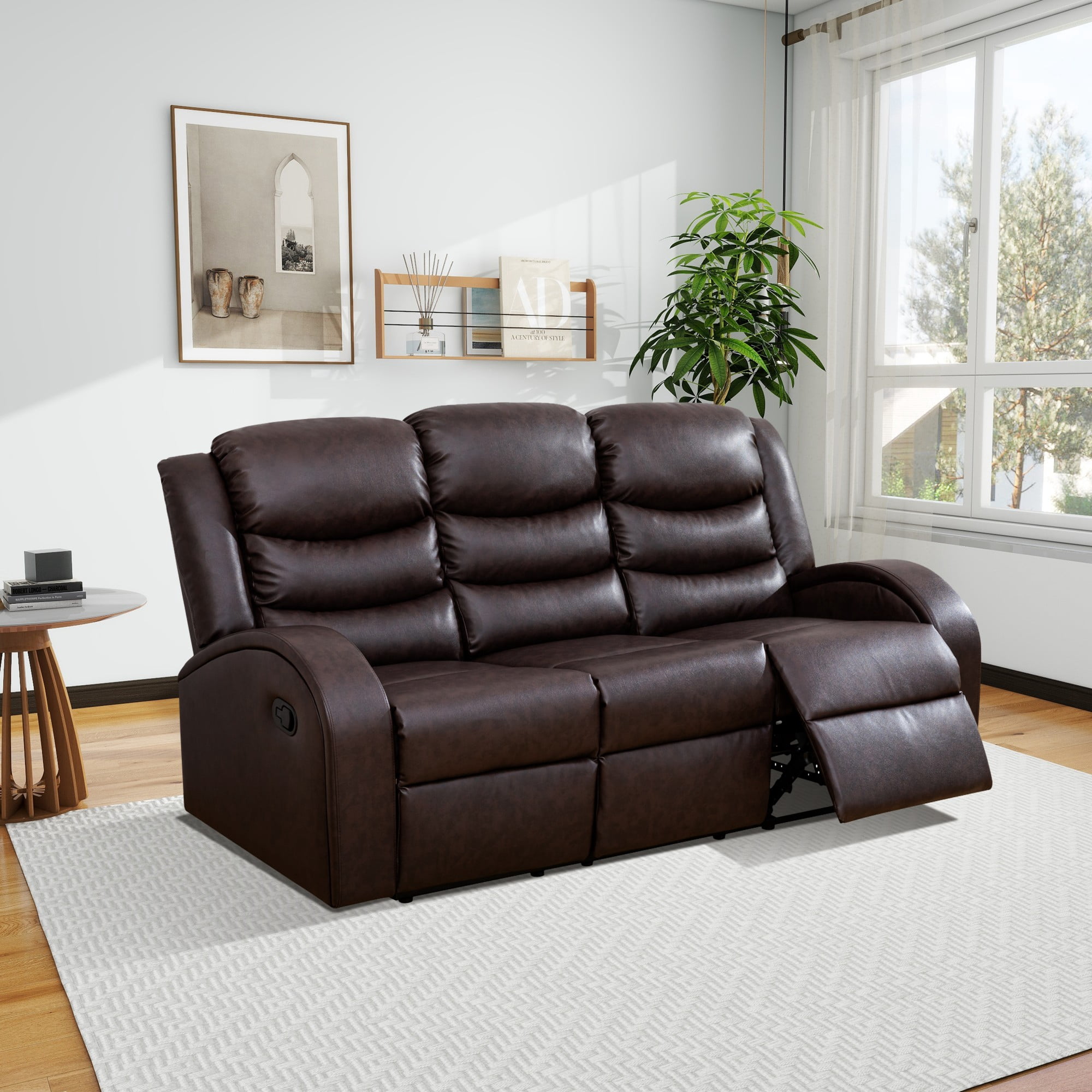 Gewnee Brown 3-Seater Reclining Sofa - Air Leather & High-Elastic Sponge, Perfect for Living Rooms