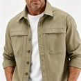 thumbnail image 4 of Men's Lightweight 100% Cotton Work Button Down Shirts, Collared Dual Chest Pockets Breathable Long Sleeve Casual Outdoor Fishing Shacket Tops for Spring Summer Size 5XL Khaki, 4 of 5