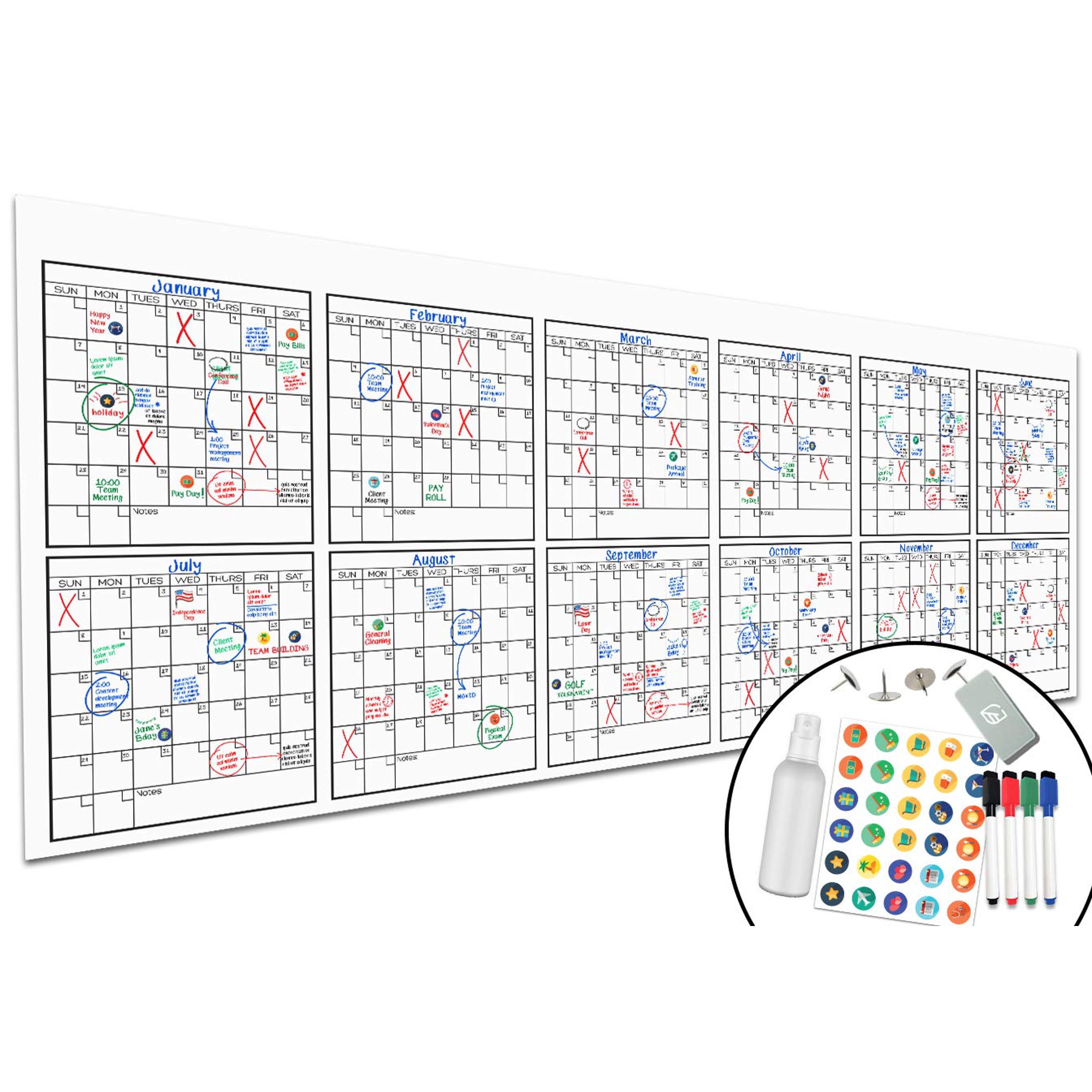 Lushleaf Designs Large Dry Erase Wall Calendar – 38x58, Reusable 2025 (White)