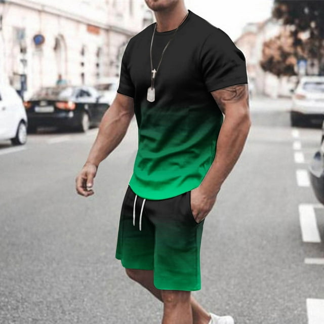 Weiqiqre T-Shirts pour Hommes Dégradé T-Shirt Manches Courtes Col Rond Tee Tops d'Été et Shorts Ensemble