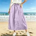 thumbnail image 2 of Miluxas Women's Cotton Linen Maxi Skirt Elastic Waist Drawstring A Line Casual Long Skirt with Pockets Loose Flowy Linen Skirt for Summer Daily Wear Purple, 2 of 8