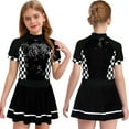 thumbnail image 6 of Aislor Girls Race Car Driver Jumpsuit Glitter Racer Checkerboard Printed Sequins Tutu Dress Black 10, 6 of 7