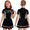 Black, variant on Girls Race Car Driver Racer Sequins Checkerboard Patchwork Short Sleeve Mini Dress Royal Blue 6