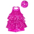 thumbnail image 4 of iiniim Costume de Danse pour Filles, Robe à Volants avec Paillettes, Robe de Performance Latin Jazz avec Attache-Cheveux Rose 10, 4 of 5