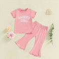 thumbnail image 2 of Toddler Baby Girl Outfits Summer Clothes Set Print Short Sleeve Top and Bell Bottom Pants Set Casual Toddler Outfit 12-18 Months, 2 of 4