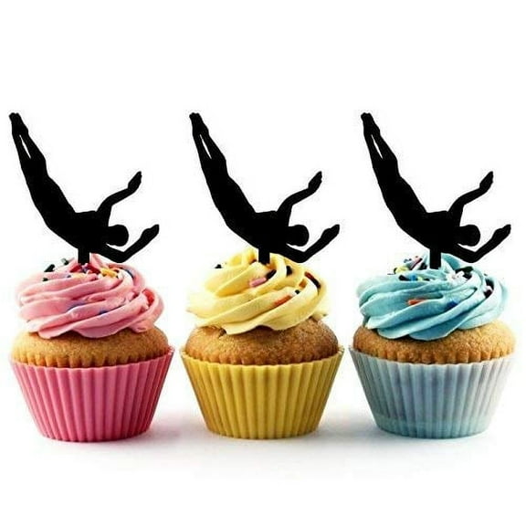 Diving Swimmer Silhouette Acrylic Cupcake Toppers-12 PCS