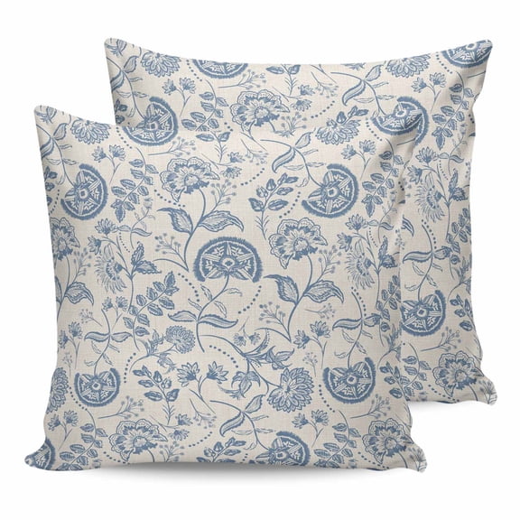 Pillow Covers 18x18 Set of 2, Blue Paisley Throw Pillow Covers Decorative Couch Cushion Cover, Vintage Boho Flower Botanical Leaf Branch Microfiber Soft Square Pillowcases for Bedroom Sofa