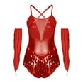 thumbnail image 2 of iiniim Womens Lyrical Latin Dance Bodysuit with Tassel Gloves Sequins Tango Jazz Performance Leotard Costume Red L, 2 of 7