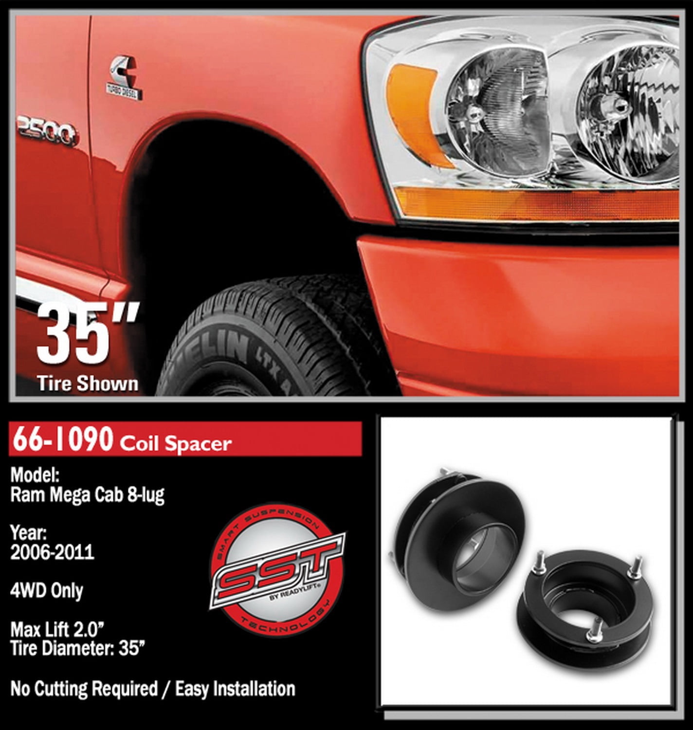 ReadyLift 66-1090 Front Leveling Kit Fits 2500 3500 Ram 1500 Ram 2500 Ram 3500 Fits select: 1994-2005 DODGE RAM 2500, 2007 DODGE RAM 1500