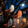 thumbnail image 3 of Halloween Ghost Riding Broom Decoration, Hanging Witch Hat Ghost Decor with Broomstick Design Lightweight Structure And Easy Suspension, Festive Decoration, Spooky Halloween Decorations, 3 of 6