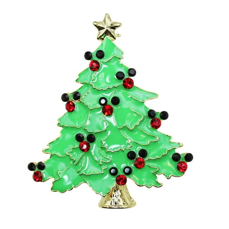 Faship Mickey Mouse Christmas Tree Pin Brooch Red black Rhinestone
