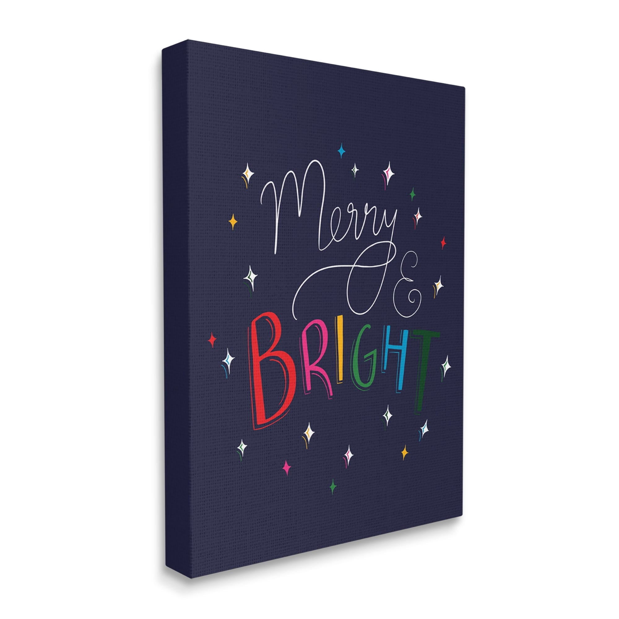 Merry & Bright Whimsical Sparkle Rainbow Typography Inspirational Graphic Art Gallery-Wrapped Canvas Print Wall Art