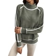 thumbnail image 3 of Fall Sweaters for Women Trendy Cute Cozy - Long Sleeve Colorblock Knitted Pullover Tops Army Green XL, 3 of 8