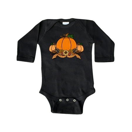

Inktastic Pumpkins and Sunflower with Plaid Orange Ribbon Gift Baby Boy or Baby Girl Long Sleeve Bodysuit