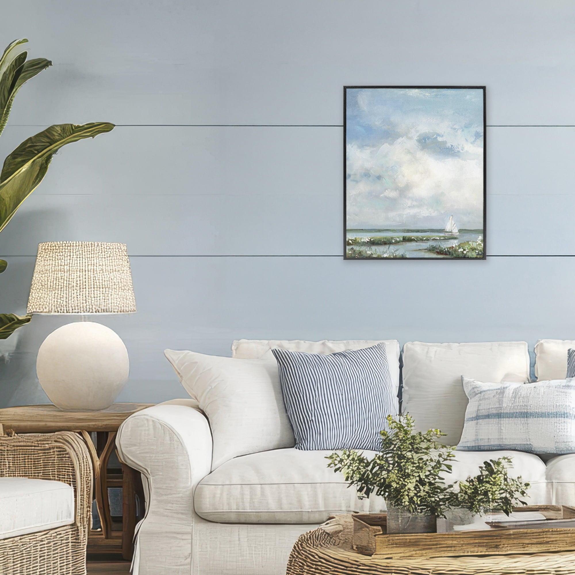 Stupell Industries Sailboat On Summer Marsh Black Framed Giclee Art, design by Sally Swatland