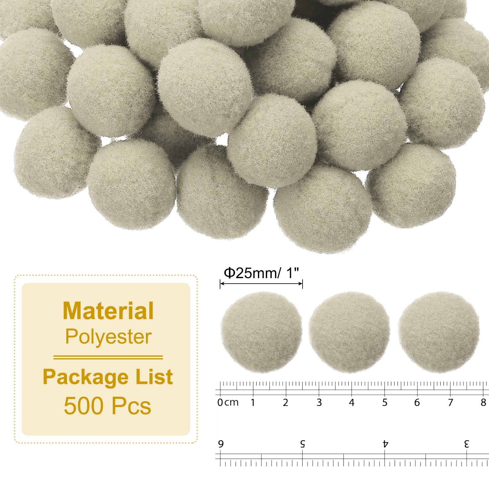 1inch Pom Poms for Crafts, 500pcs Pompoms for Crafts Puff Balls Bulk Fuzzy Balls for Hats Christmas Art DIY, Light Beige