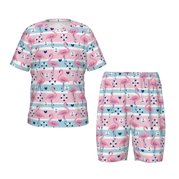 Balery Striped Flamingo Conjunto de Pijama Infantil de Manga Corta con Estampado – Ropa de Dormir de Algodón Suave-Medium