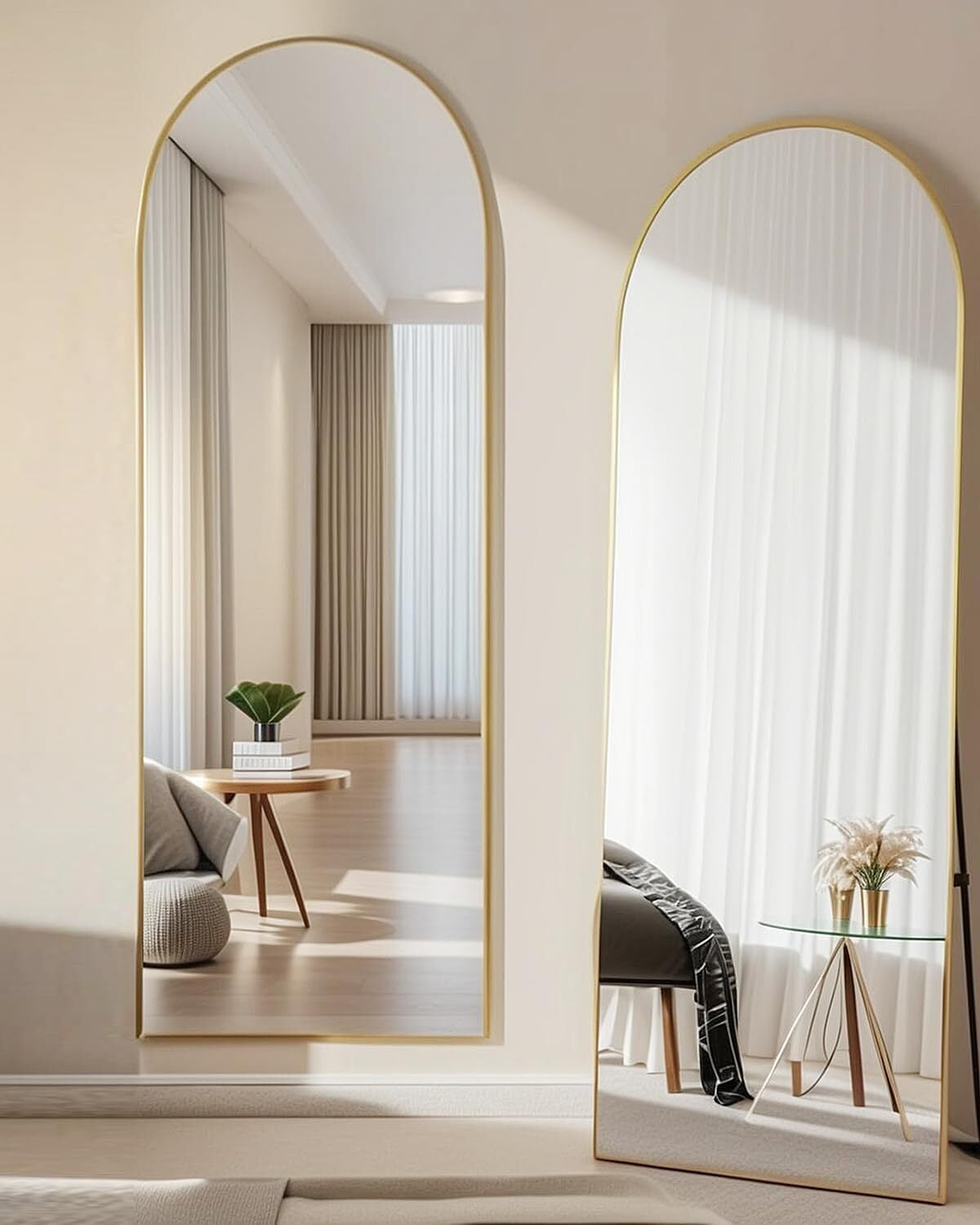 Anyrose 58"x 18" Arched Full Length Mirror Floor Mirror with Stand Wall-Mounted,Gold