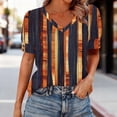 thumbnail image 2 of QQAMB Womens Tops Buttons Shirts V-Neck Strip Printed Spring Summer Outfits Plus Size Blouses Dressy Casual Tee Brown 2XL, 2 of 6