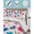 thumbnail image 4 of Quilts Full Size Bedding Set, Colorful Flowers Lightweight Quilted Comforter, Spring Watercolor Floral Plant Pink Soft Reversible Bedspread Coverlet with Pillow Covers for All Season, 78" x 90", 4 of 7