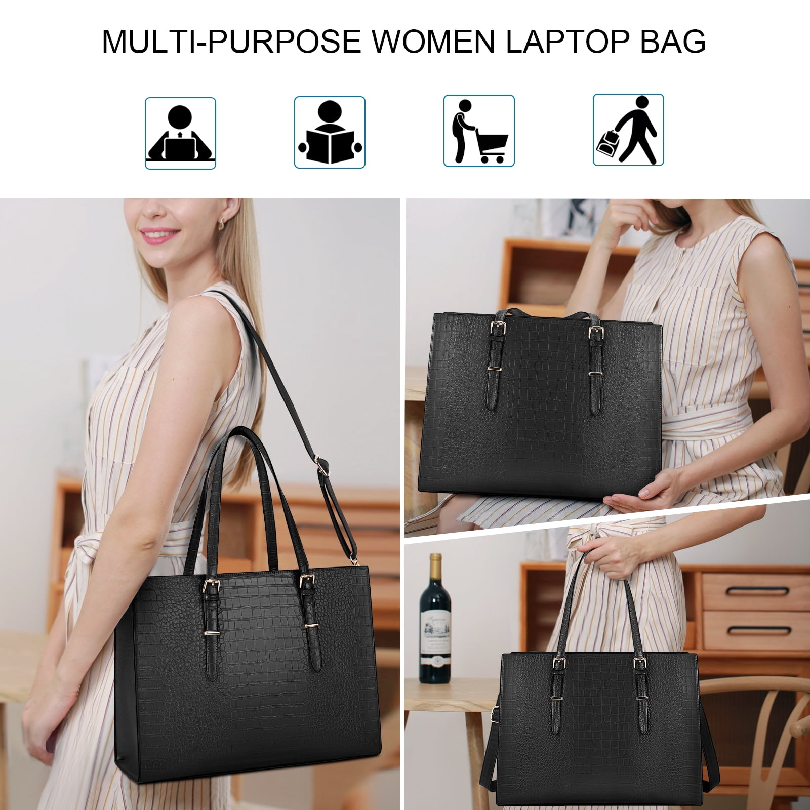Lubardy 15.6 Inch Laptop Tote Bag for Women Waterproof Leather Handbag Classy Large Capacity Computer Briefcase for Work Professional Shoulder Bag Business Office