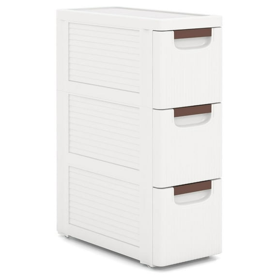 3-Drawer Plastic Rolling Storage Cabinet, Narrow Organizer Cart with 4 Wheels, Space-Saving Slim Mobile Utility Cart