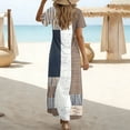 thumbnail image 4 of Woman Dresses Ndbuld Women's Loose Short Sleeved Round Neck Fashion Bohemian Flared Split Floor-Length Maxi Dress Khaki S, 4 of 6